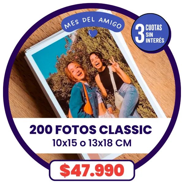 200 fotos Classic de 13x18 o 10x15 a $47.990