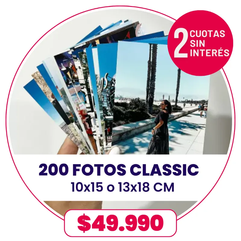 200 fotos Classic de 13x18 o 10x15 a $49.990