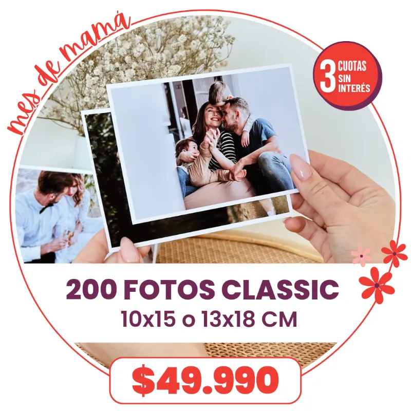 200 fotos Classic de 13x18 o 10x15 a $49.990